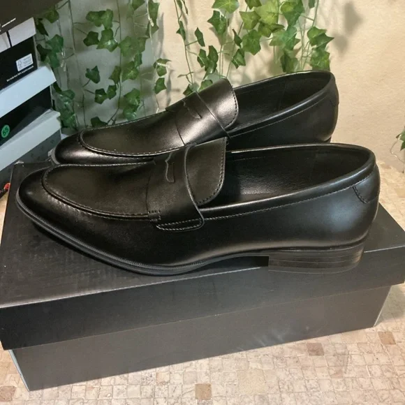Alfani Black Leather Slip-On Loafers - Picture 2 of 3